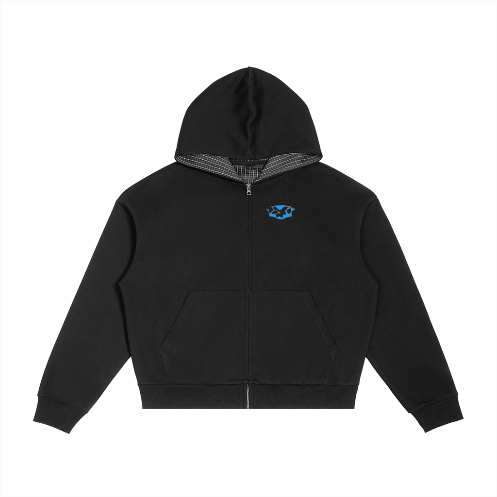 Blue Plaid Boxy Zip Hoodie