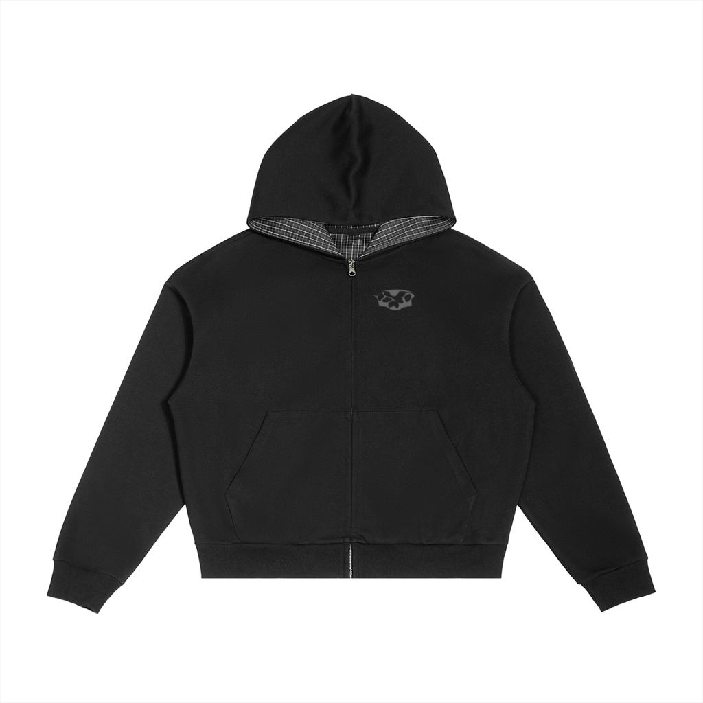 SHADOW Plaid Boxy Zip Hoodie