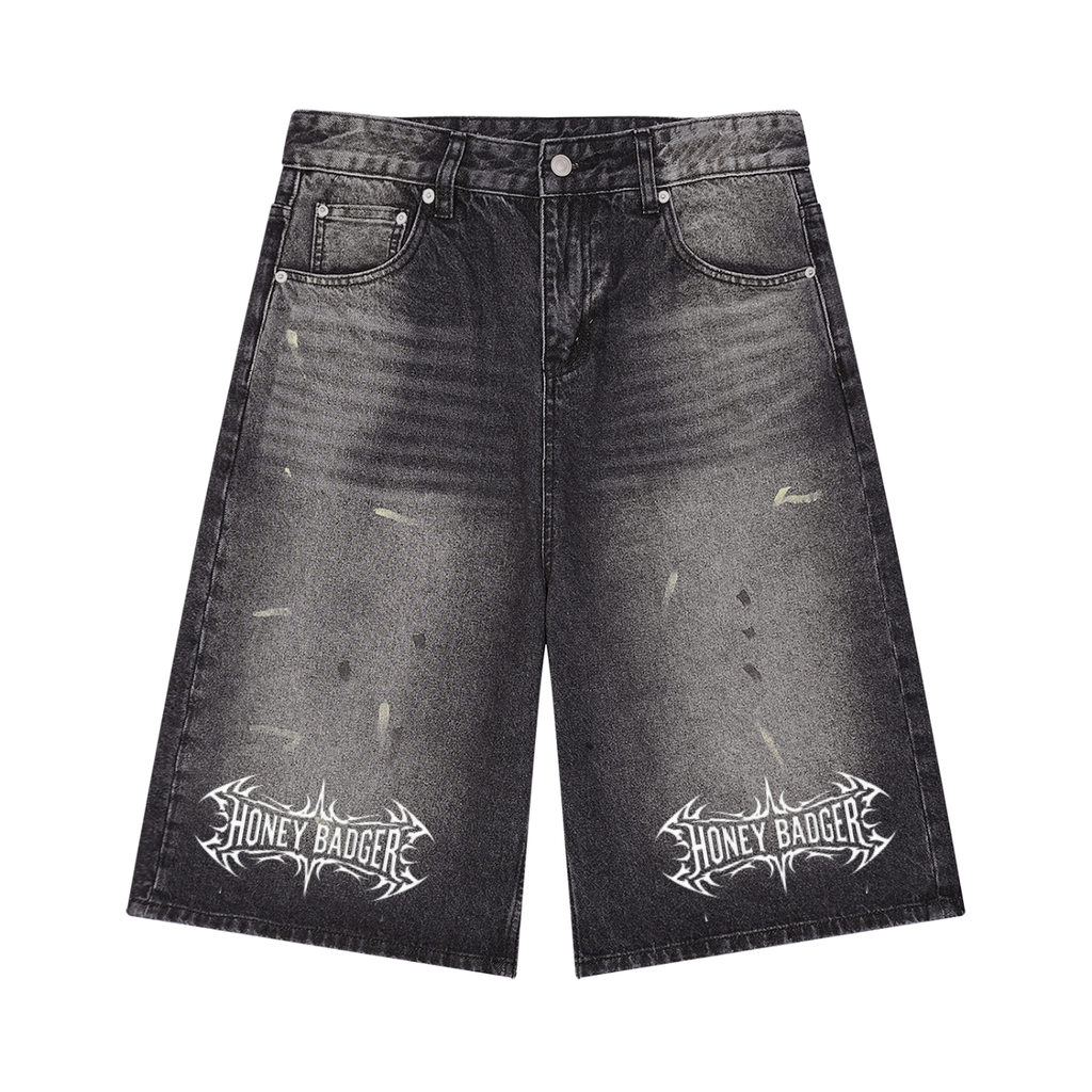 Y2K Black Denim Shorts (double logo)