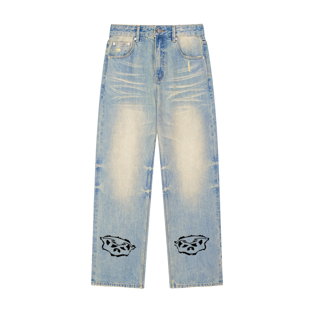 Sun Fade Raw Hem Denim Jeans
