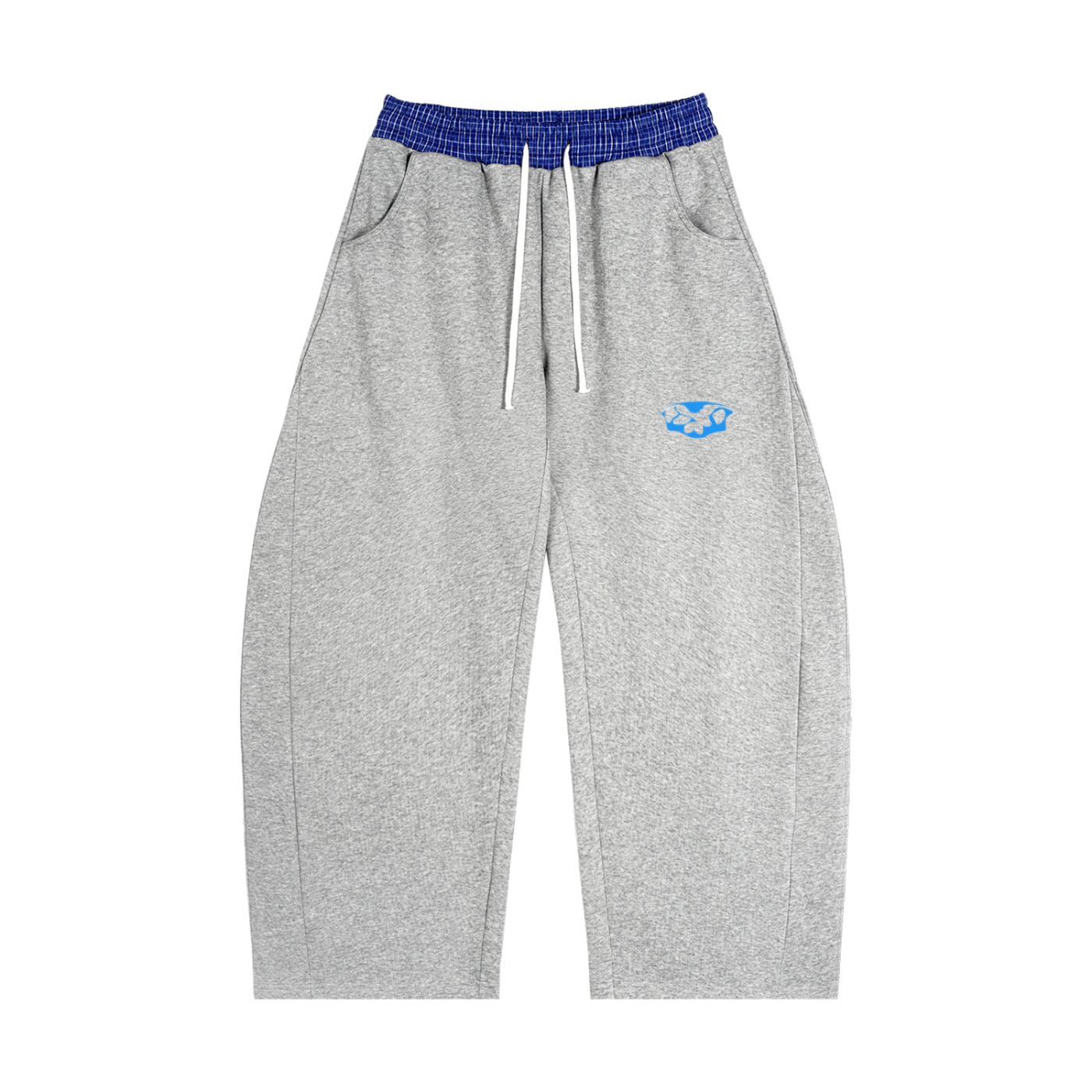 Blue Plaid Waistband Barrel Sweatpants