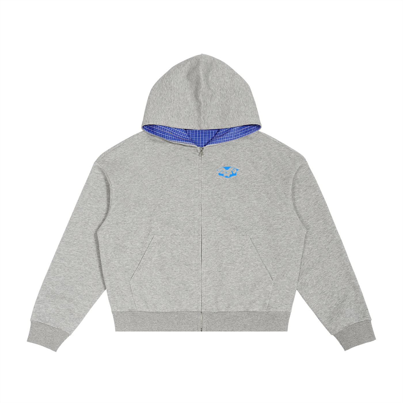 Blue Plaid Boxy Zip Hoodie