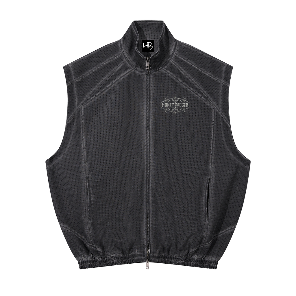 Y2K Vintage Wash Mesh Full-Zip Vest